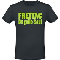 Sprüche T-Shirt - Freitag du geile Sau! - M bis 3XL - für Männer - Größe XL - schwarz von Sprüche