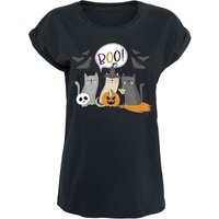 Sprüche T-Shirt - Halloween Katzen - Boo! - M bis XXL - für Damen - Größe L - schwarz von Sprüche