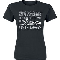 Sprüche T-Shirt - Meine Flügel sind bei der Reparatur ... - S bis XXL - für Damen - Größe XL - schwarz von Sprüche