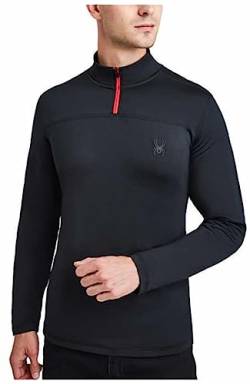 Spyder Herren Active Shirt - Viertelreißverschluss Langarm Performance Pullover, Schwarz/Rot, Mittel von Spyder