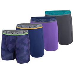 Spyder Herren-Boxershorts, 4 Stück, Poly-Spandex, Performance-Boxershorts, Unterwäsche, Violett/Marineblau/Lila/Grau, Medium von Spyder