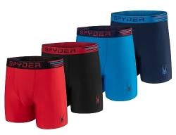 Spyder Herren-Boxershorts, 4 Stück, Poly-Spandex, Performance-Boxershorts, Unterwäsche/Bonded Hem Boxer Briefs, Rot/Marineblau/Schwarz/Blau, Large von Spyder