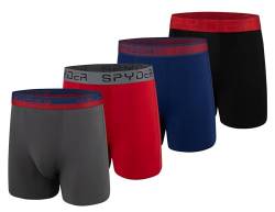 Spyder Herren-Boxershorts, 4er-Pack, Poly-Spandex, Performance-Boxershorts, Unterwäsche, Rot/Schwarz/Marineblau/Grau, Large von Spyder