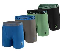 Spyder Herren-Boxershorts, 4er-Pack, Poly-Spandex, Performance-Boxershorts, Unterwäsche/gebondeter Saum, Grün/Heidekraut/Blau/Schwarz, Medium von Spyder