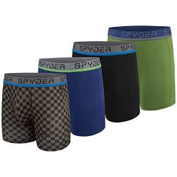 Spyder Herren Boxershorts 4er-Pack Poly Spandex Performance Boxershorts Unterw sche, Grau/Blau/Schwarz/Gr n, Large von Spyder