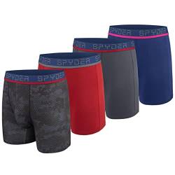 Spyder Herren Boxershorts 4er-Pack Poly Spandex Performance Boxershorts Unterw sche, Grau/Rot/Grau/Blau, Large von Spyder