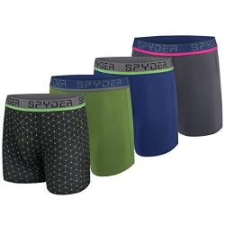 Spyder Herren Boxershorts 4er-Pack Poly Spandex Performance Boxershorts Unterw sche, Schwarz/Gr n/Blau/Grau, Large von Spyder