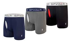 Spyder Performance Mesh Herren Boxershorts, Sportunterwäsche, 3er-Pack, Hosenschlitz vorne (Größe M, Marineblau/Schwarz/Grau) von Spyder