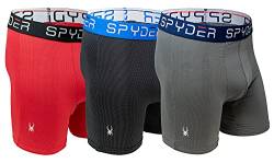 Spyder Performance Mesh Herren-Boxershorts, Sportunterwäsche, 3er-Pack für Herren, Größe L, Schwarz/Rot/Grau von Spyder