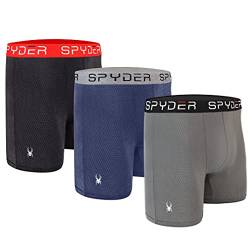 Spyder Performance Mesh Herren Boxershorts Sportunterwäsche 3er-Pack für Herren (Größe L, Schwarz/Grau/Marineblau) von Spyder