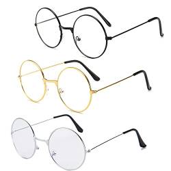 Spydge 3 paar Metall Frame Runde Brille Retro Metallrahmen Runde Brille Metall Brillengestell Dekorative Flachglasbrille für Mann Frau Ankleiden von Spydge