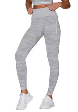 Squatproof “Camo” Sport Leggings Damen High Waist, Sportkleidung Frauen für Fitness, Sportleggins mit hoher Taille, Leggins Sporthose Damen lang, atmungsaktive Yoga Hose Grau, Large von Squatproof