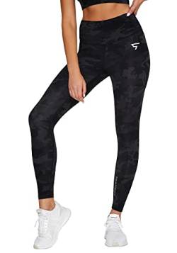 Squatproof “Senses” Sport Leggings Damen High Waist, Sportkleidung Frauen für Fitness, Sportleggins mit hoher Taille, Leggins Sporthose Damen lang, atmungsaktive Yoga Hose Camo Schwarz, Large von Squatproof