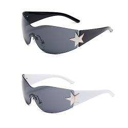 2 Stück Y2K Sonnenbrille - Wrap Around Retro UV Schutz - Stilvoll Sonnenbrille Stilvolle Sonnenbrille für Damen und Herren von Sqxaldm