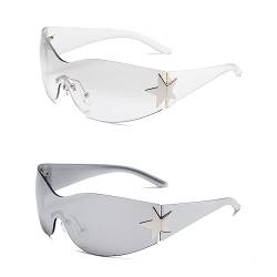 Sqxaldm 2 Stück Wrap Around Y2K Sonnenbrille - Retro UV Schutz - Stilvoll Sonnenbrille für Damen und Herren von Sqxaldm