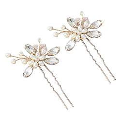 1 Paar Braut-Haarnadel in U-Form, Elegante, Schöne Kristallperlen-Hochzeits-Haarspangen für Party (Gold) von Srliya