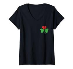 Damen Kleeblatt-Herz St. Patricks Day Kleeblatt Irisches Kleinkind Baby T-Shirt mit V-Ausschnitt von St Patricks Day Clover Heart Shamrock Tee