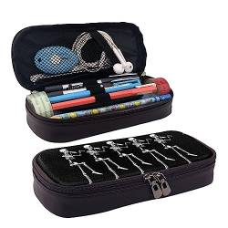 Halloween Posable Skeleton Skull Pencil Case Big Capacity Pencil Pouch,Zipper Pen Bag Durable Leather Pencil Case, Schwarz , Einheitsgröße, Koffer von StOlmx