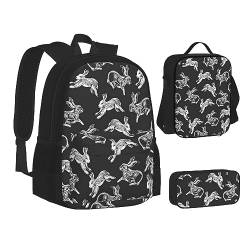 StOlmx 3-teiliges Set Rucksack, wasserdicht, Laptop, isolierte Lunchtasche und Federmäppchen, modisch, niedlich, Herbstlandschaft mit goldenem Gras, Hase, Einheitsgröße von StOlmx