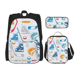 StOlmx 3-teiliges Set für Reisen, Wandern, leicht, verstellbar, isolierte Lunchtasche und Federmäppchen, Monarch-Schmetterlings-Aufdruck, Hockey Elements Kreatives Muster, Einheitsgröße von StOlmx