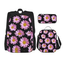 StOlmx 3-teiliges Set für Reisen, Wandern, leicht, verstellbar, isolierte Lunchtasche und Federmäppchen, Pflaumenblütenaufdruck, Gepunktete rosa Blume, Einheitsgröße von StOlmx