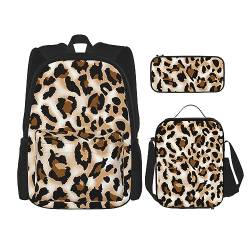 StOlmx 3-teiliges Set für Reisen, Wandern, leicht, verstellbar, isolierte Lunchtasche und Federmäppchen, Rosen-Blumendruck, leopard, Einheitsgröße von StOlmx