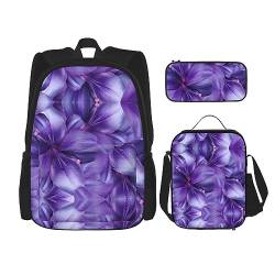 StOlmx 3-teiliges Set für Reisen, Wandern, leicht, verstellbar, isolierte Lunchtasche und Federmäppchen, violette Lavendelfarbene Blumen, Violette Lilien, Einheitsgröße von StOlmx