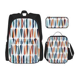 StOlmx 3-teiliges Set für Reisen, Wandern, leicht, verstellbarer Rucksack, isolierte Lunchtasche und Federmäppchen, mexikanische amerikanische Flagge, Mid Century Modern mit Tropfenformen, von StOlmx