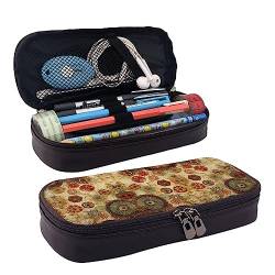 StOlmx Medallion Multi Pencil Case Big Capacity Pencil Pouch,Zipper Pen Bag Durable Leather Pencil Case, Schwarz , Einheitsgröße, Koffer von StOlmx