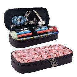 StOlmx Rosa Frische Rosen Bleistift Fall Große Kapazität Bleistifttasche, Reißverschluss Stifttasche Durable Leder Bleistift Fall, Schwarz , Einheitsgröße, Koffer von StOlmx