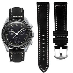 Stanchev Armband für Moonswatch Swatch,Leder Ersatzband Armband Verstellbares Weiches, Uhrenarmband Armbänder Wrist Band für Omega X Swatch Armband zubehör (Schwarz) von Stanchev