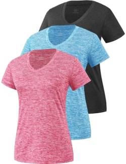 Star Vibe 3 Stücke Sport Shirts Für Damen Fitness Yoga Tshirt Damen Atmungsaktive Women's Activewear Yoga Kurzarm Black/Blue/Rose M von Star Vibe