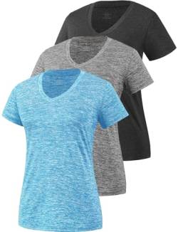 Star Vibe 3 Stücke Sport Shirts Für Damen Fitness Yoga Tshirt Damen Atmungsaktive Women's Activewear Yoga Kurzarm Black/Grey/Blue M von Star Vibe