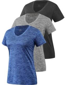 Star Vibe 3 Stücke Sport Shirts Für Damen Fitness Yoga Tshirt Damen Atmungsaktive Women's Activewear Yoga Kurzarm Black/Grey/Navy L von Star Vibe