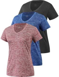 Star Vibe 3 Stücke Sport Shirts Für Damen Fitness Yoga Tshirt Damen Atmungsaktive Women's Activewear Yoga Kurzarm Black/Navy/Wine Red S von Star Vibe