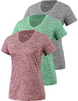 Star Vibe 3 Stücke Sport Shirts Für Damen Fitness Yoga Tshirt Damen Atmungsaktive Women's Activewear Yoga Kurzarm Grey/Green/Wine Red S von Star Vibe