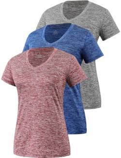 Star Vibe 3 Stücke Sport Shirts Für Damen Fitness Yoga Tshirt Damen Atmungsaktive Women's Activewear Yoga Kurzarm Grey/Navy/Wine Red S von Star Vibe