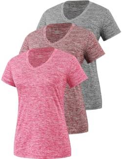 Star Vibe 3 Stücke Sport Shirts Für Damen Fitness Yoga Tshirt Damen Atmungsaktive Women's Activewear Yoga Kurzarm Grey/Wine Red/Rose M von Star Vibe