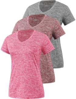 Star Vibe 3 Stücke Sport Shirts Für Damen Fitness Yoga Tshirt Damen Atmungsaktive Women's Activewear Yoga Kurzarm Grey/Wine Red/Rose S von Star Vibe