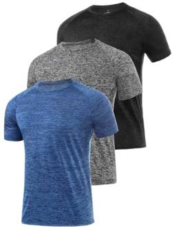 Star Vibe 3 Stücke trockene T-Shirts für Herren Schwitzen Sport T-Shirts Sport Fitness-Sportkleidung Kurze Ärmel Fitness-Studio Sport-Shirt Black/Dark Grey/Dark Blue 3XL von Star Vibe