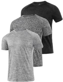 Star Vibe 3 Stücke trockene T-Shirts für Herren Schwitzen Sport T-Shirts Sport Fitness-Sportkleidung Kurze Ärmel Fitness-Studio Sport-Shirt Black/Dark Grey/Light Grey XXL von Star Vibe