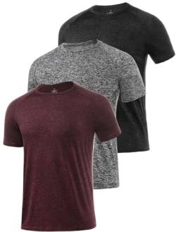 Star Vibe 3 Stücke trockene T-Shirts für Herren Schwitzen Sport T-Shirts Sport Fitness-Sportkleidung Kurze Ärmel Fitness-Studio Sport-Shirt Black/Dark Grey/Wine Red L von Star Vibe