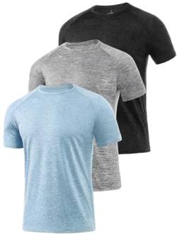 Star Vibe 3 Stücke trockene T-Shirts für Herren Schwitzen Sport T-Shirts Sport Fitness-Sportkleidung Kurze Ärmel Fitness-Studio Sport-Shirt Black/Light Grey/Blue M von Star Vibe