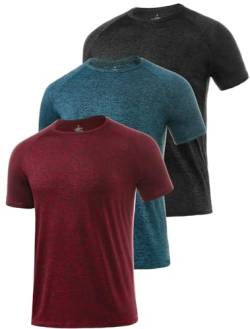 Star Vibe 3 Stücke trockene T-Shirts für Herren Schwitzen Sport T-Shirts Sport Fitness-Sportkleidung Kurze Ärmel Fitness-Studio Sport-Shirt Black/Navy/Wine Red 3XL von Star Vibe