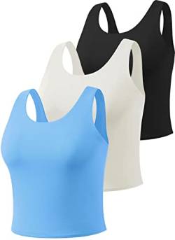 Star Vibe 3er Pack Gym top skims Tanktop Damen Sport Crop Tops für Damen Sport Oberteile Cropped top Black/White/Blue XL von Star Vibe