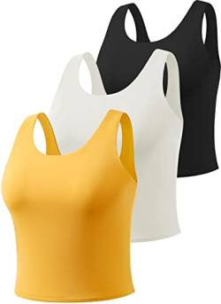 Star Vibe 3er Pack Gym top skims Tanktop Damen Sport Crop Tops für Damen Sport Oberteile Cropped top Black/White/Yellow S von Star Vibe