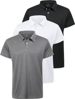 Star Vibe 3er Pack Polo Shirts männer polohemd atmungsaktive Herren Poloshirt Kurzarm funktions Poloshirt Herren Kurzarm Black/White/Gray S/M von Star Vibe