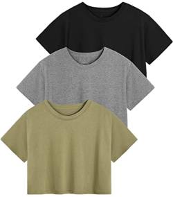 Star Vibe 3er Pack sportoberteil Frau Damen Croptops Gym Yoga Shirt Damen locker Sport t-Shirt Damen Fitness Black/Gray/Army Green L von Star Vibe