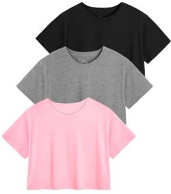 Star Vibe 3er Pack sportoberteil Frau Damen Croptops Gym Yoga Shirt Damen locker Sport t-Shirt Damen Fitness Black/Gray/Pink L von Star Vibe