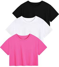 Star Vibe 3er Pack sportoberteil Frau Damen Croptops Gym Yoga Shirt Damen locker Sport t-Shirt Damen Fitness Black/White/Rose XL von Star Vibe